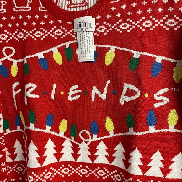 Friends TV Series Men's Red Logo Holiday Lights Ugly Christmas Sweater, size M - Picture 7 of 8